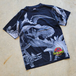 Vintage Murina USA 1997 Jurassic Park Movie AOP T Shirt The Lost World Size L